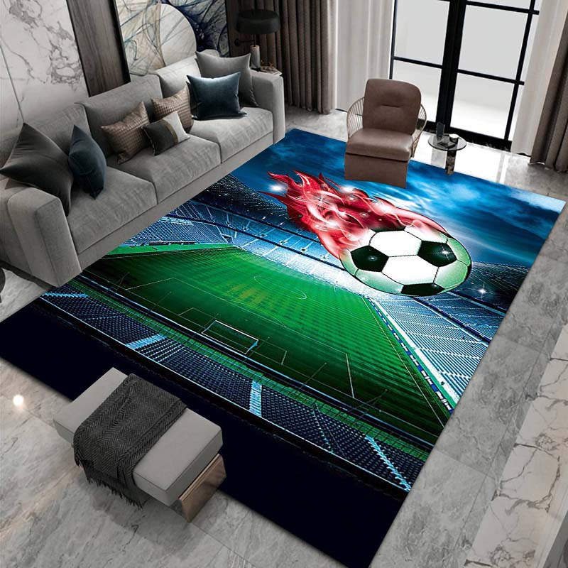 3D Flame Soccer Pattern Rug, Suitable for Living Room Home Décor, Children's Play Area Rug, Non-slip Area Rug, Bedroom Mat.