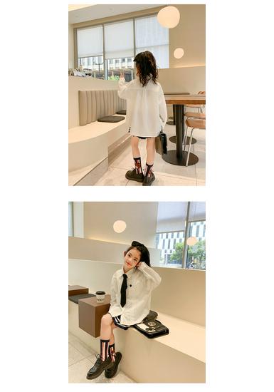 Spring Girls' Academy Long Sleeve Lapel Shirt - Korean Style for Medium and Large Girls