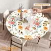 Round Table Cover Protector Elastic –Floral Print Fitted Tablecloth Waterproof,Elastic Edge Round Table Cloth for Dining Kitchen