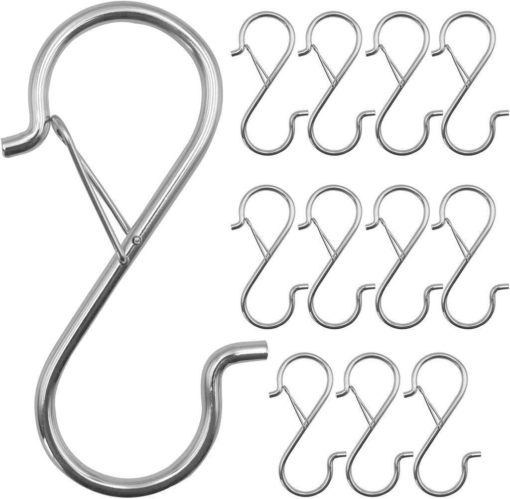 S Hooks 20pcs Heavy Duty 3.5 Inch Metal Hanging Hooks with Safety Buckle Closet Organizer Hooks for Kitchen Clothes Plants Bags Hats Belts