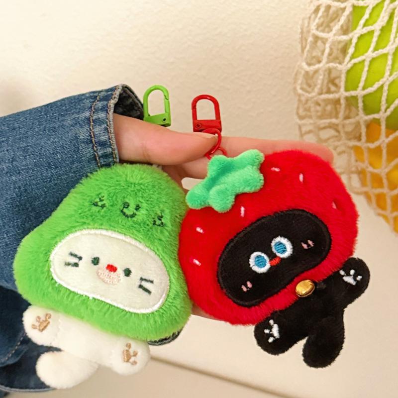Cute Plush Headgear Kitten Dog Pendant Keychain Kawaii Stuffed Doll Toys Animal Backpack Hangings Decoration Accessories Gifts