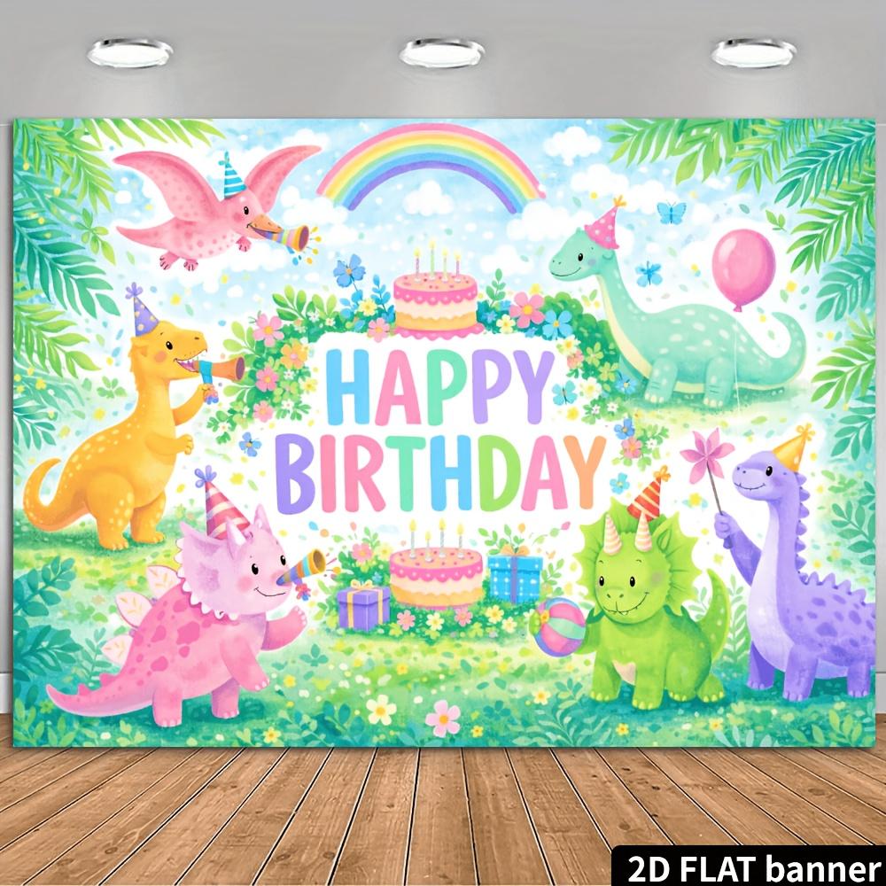 2D Flat Dinosaur-themed Birthday Party Banner Background Suitable for Indoor and Outdoor Birthday Celebrations