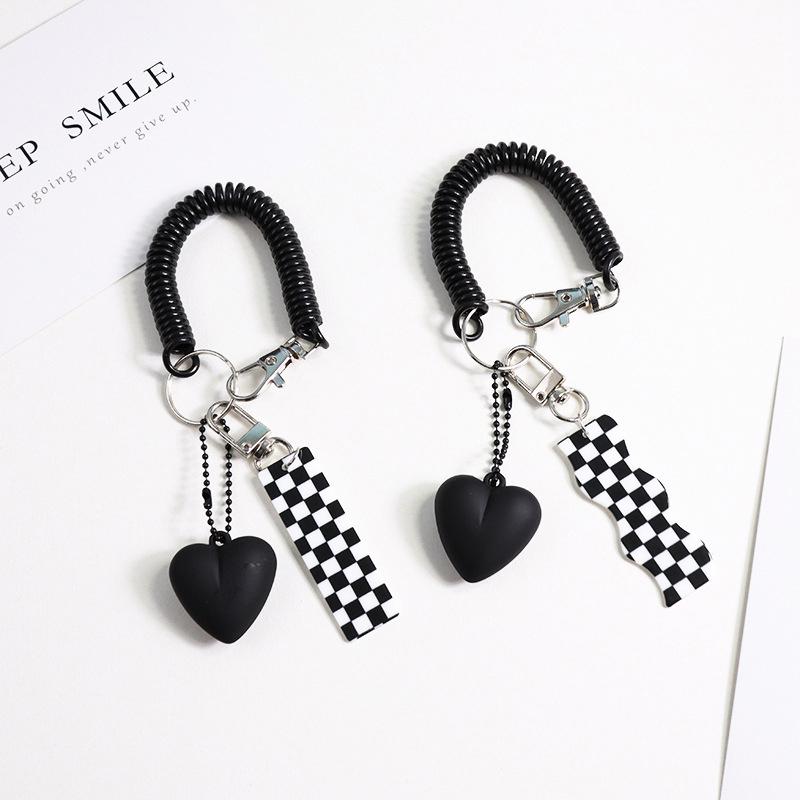 Cartoon Acrylic Cute Checkerboard Car Keychain Key Rings Bag Pendant Anti-Lost Chain