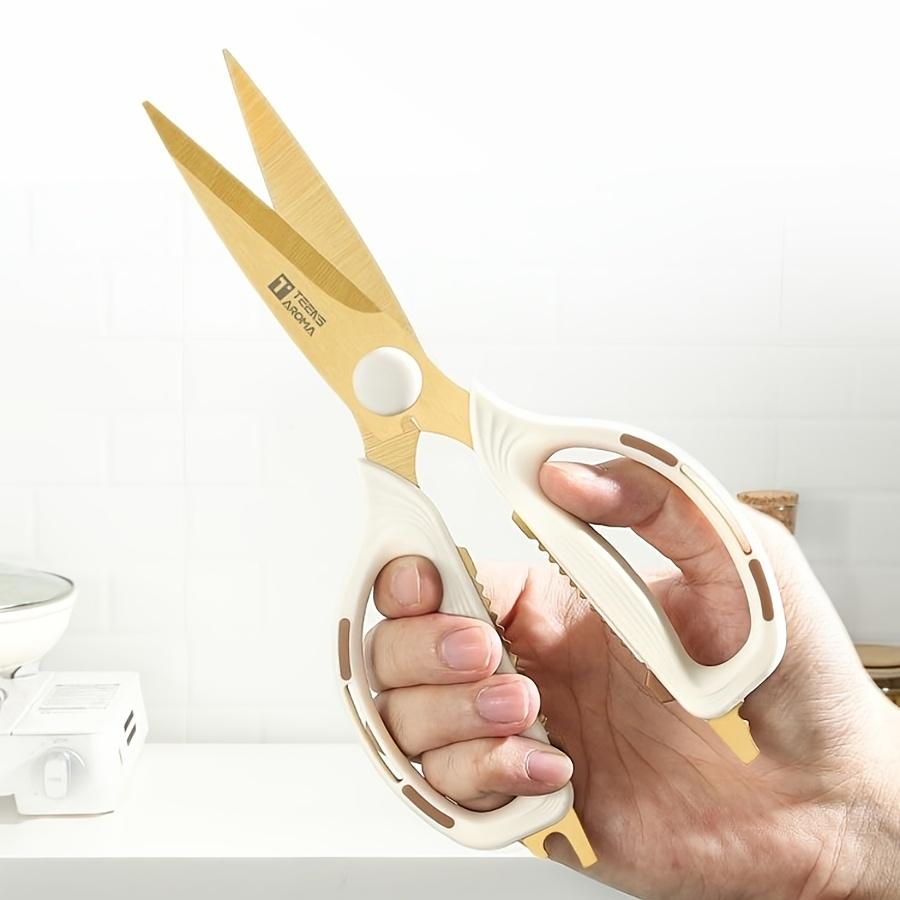 [Golden, Multi-Purpose Scissors] Golden European-Style Heavy-Duty Multi-Purpose Scissors-Rubber Elastic Handle for Easy Cutting of Meat and Vegetables