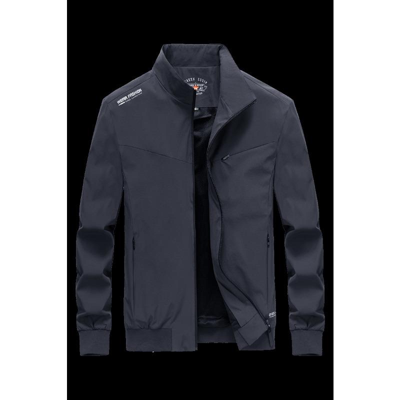 Spring New Men's Thin Outdoor Solid Color Stand-up Collar Jacket, Youth Large Size Casual Coat