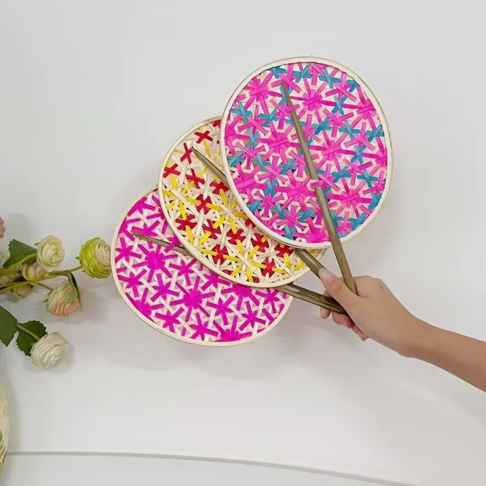 Ancient Bamboo Braided Fan Handmade Hand Cranked Fan Crafts Weaving Fan  Home