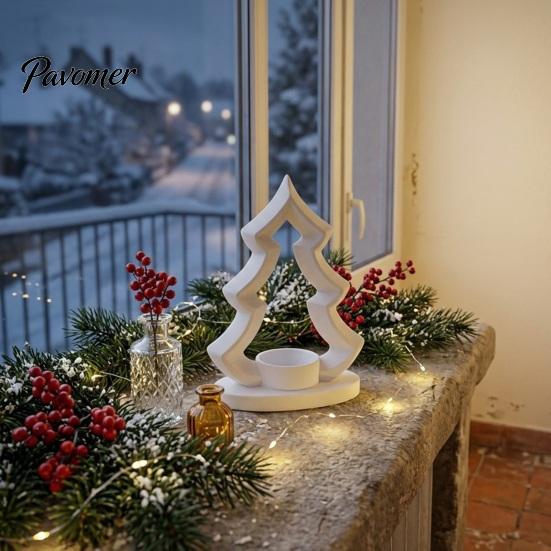 Seasonal Home Decoration Christmas Tree Candle Holder, 3D Printed Tealight Stand, Rustic Minimalist Festive Accessory Farmhouse Dining Table