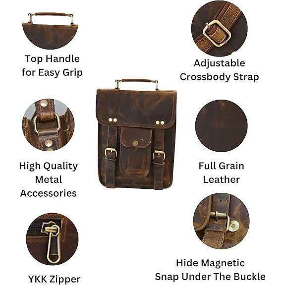 Men's Genuine Leather Small Briefcase Messenger Satchel Ipad Tab Tablet Bag 11 compatible with Apple product