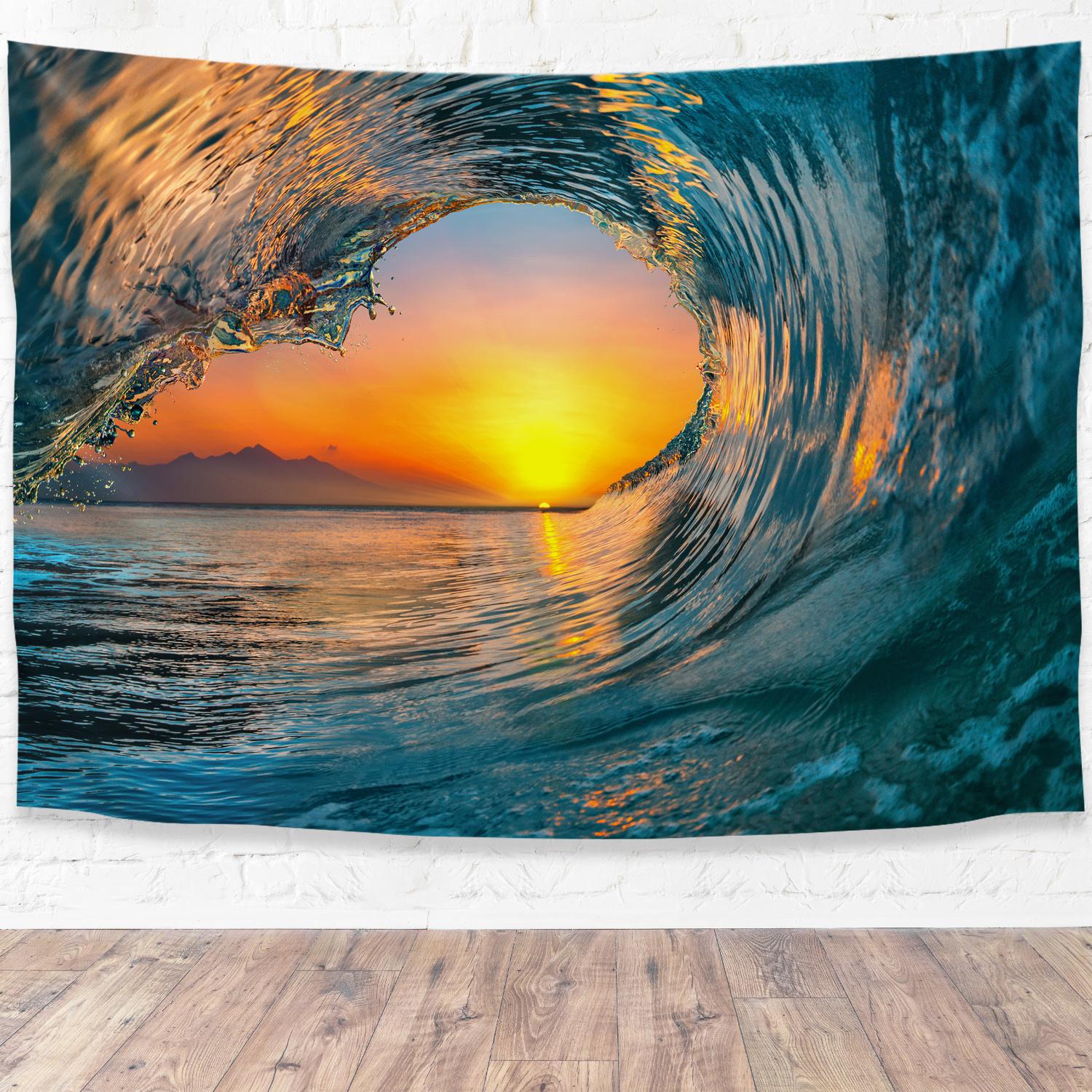 Prographx Tapestry Sunset Wave  Boho Wall Hanging Design Large Landscape for Living Room Bedroom Dorm 74x94cm(29x37in)