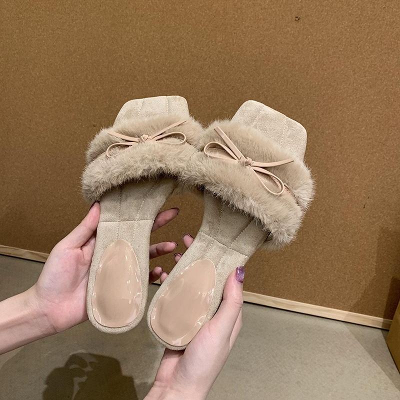 

Fashion Autumn Design Furry Women Slippers Fashion Butterfly-knot Open Toe Shoes Ladies Comfort Slides Sandalias · 35 хаки
