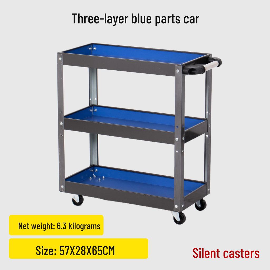 Three-Layer Movable Workshop Trolley for Auto Repair Tools and Parts Storage