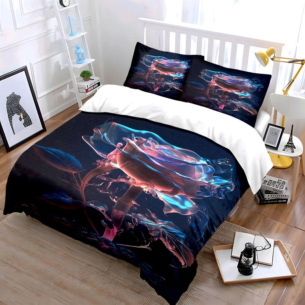 Glowing Rose with Leaves. Bedding Sets Duvet Cover Sets Duvet Covers Pillowcases(1*Duvet Cover 2*Pillowcases Without Duvet Insert)