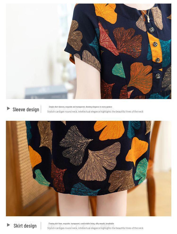 New Arrival Summer Cotton-Silk Knee-Length Loose Plus Size Short-Sleeved Dress for Mom