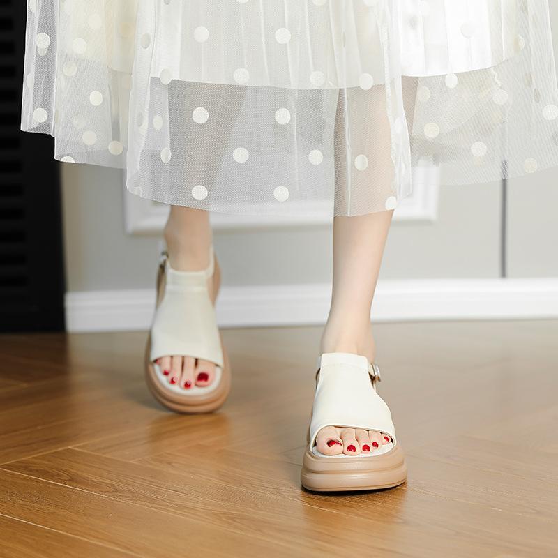 Punkt! Einwort-Schnalle mit Plateausandalen Damen Sommer neu lässig Oberbekleidung erhöht flachsohlige weichsohlige Tasche und Sandalen