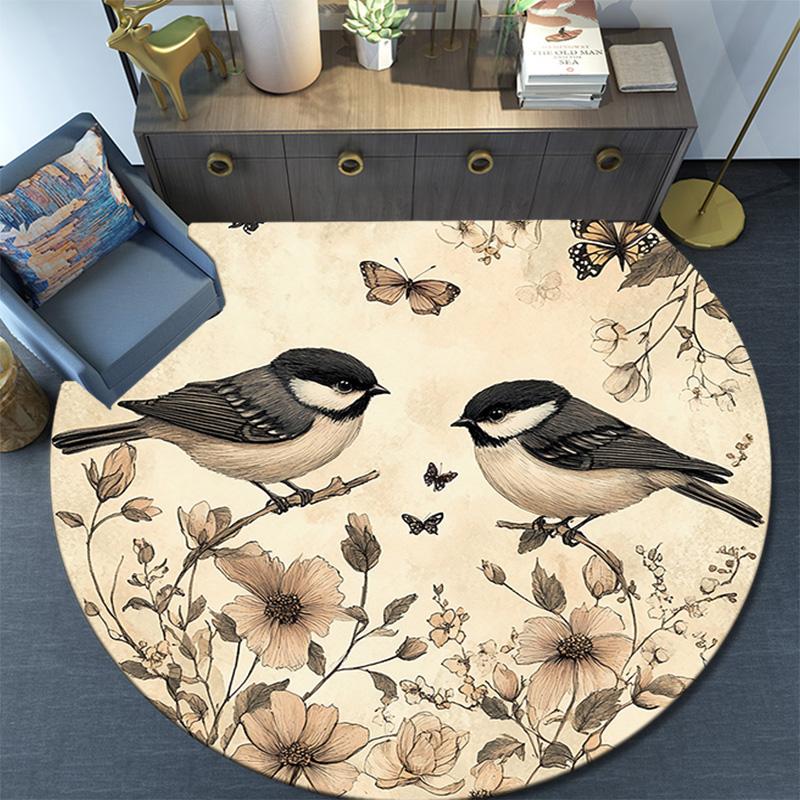 Birds Round Area Rug,Carpet Rug for Living Room Bedroom Sofa Playroom Decor,Non-slip Floor Mat