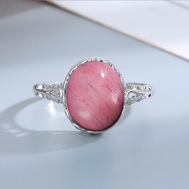 Silver  Ring 10*12MM Round Natural Moonstone Amethyst Agate Stone Vintage Ring For Women Party Gifts