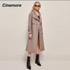 Cinemore Trench Coat for Women Long Windbreaker Jacket Casual Solid Loose Windproof Overcoat Lapel Belted Fashion Chic Lady Coat