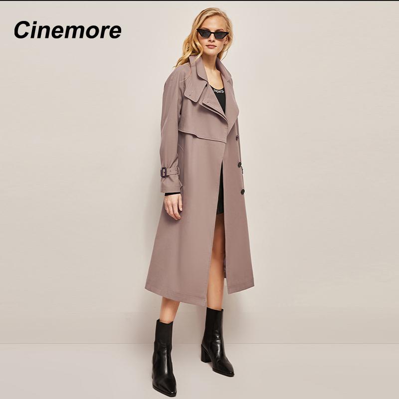 Cinemore Trench Coat for Women Long Windbreaker Jacket Casual Solid Loose Windproof Overcoat Lapel Belted Fashion Chic Lady Coat