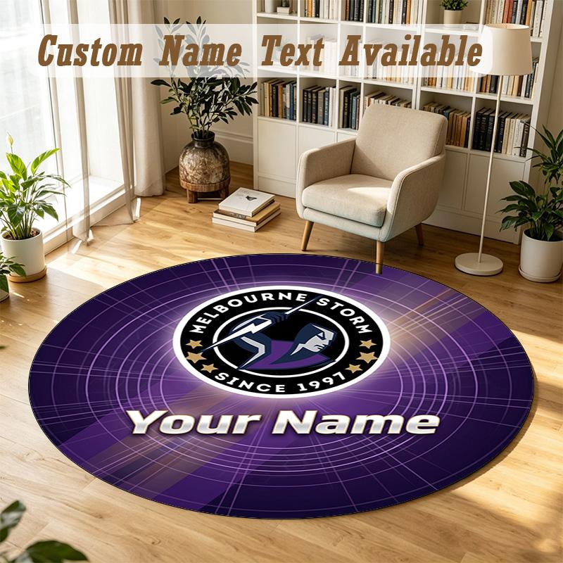 Round Rug Custom NameMelbourne Storm Pattern Non Slip Carpet Home Floor Decor