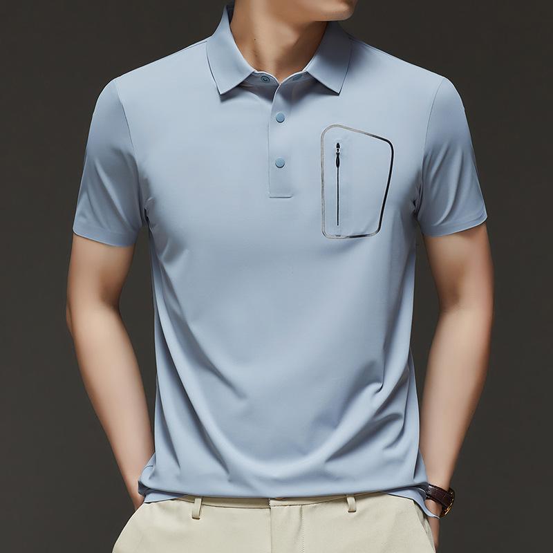 Business Men'S Trendy Brand Short-Sleeved T-Shirt Personalized Pocket Lapel T-Shirt Polo Shirt Internet Celebrity Slim-Fit Half-Sleeve