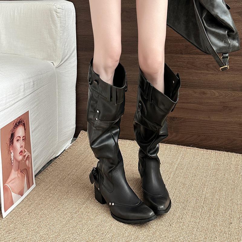 Fashion Womens Boots Vintage Women Knee High Western Boots Fashion Temperament Boot Soft Sole Platform Pointed Boots Botas Mujer 35-42