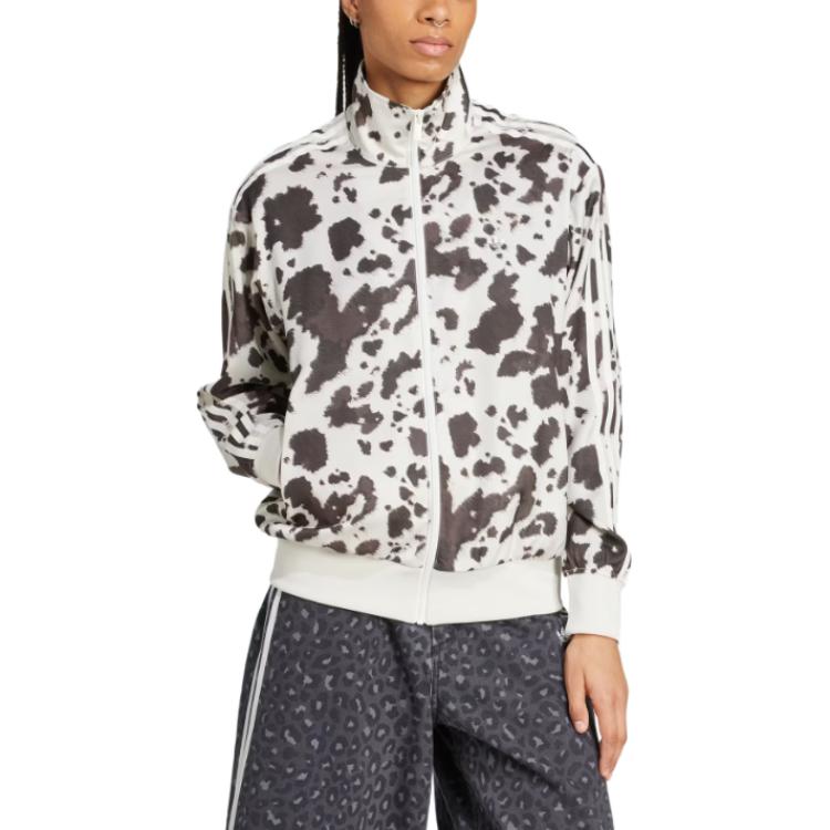 Adidas Originals Satin Track Top Striped Loose Fit Zip-Up Stand Collar Long Sleeve Jacket Women Jacket Gray White KA2683