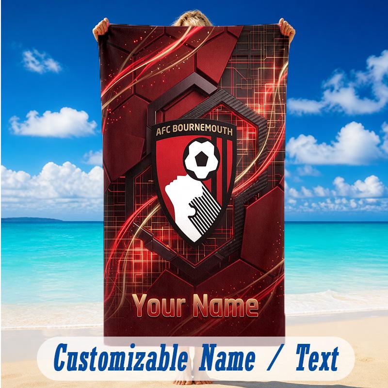 Beach Towel Custom Name Text, Quick Dry Large Towel For Beach HomeBournemouth Football
