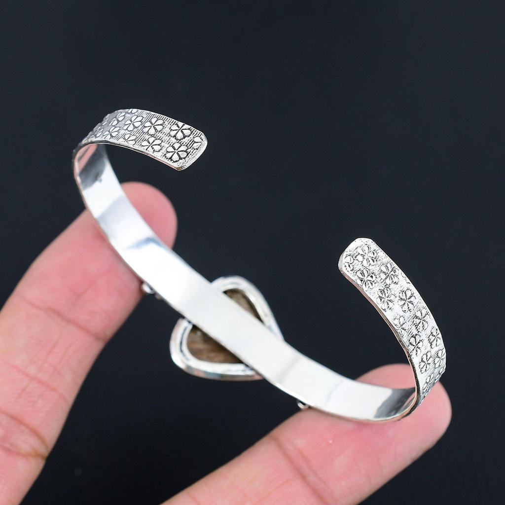 925 Silver Pear Bronzite Stone Trendy Anniversary Wedding Boho Bangle Jewelry