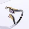 2025 New Black Gold Purple Zircon Jewelry Opening Adjustable Feather Shape Ring Exquisite Party Jewelry Anniversary Gift
