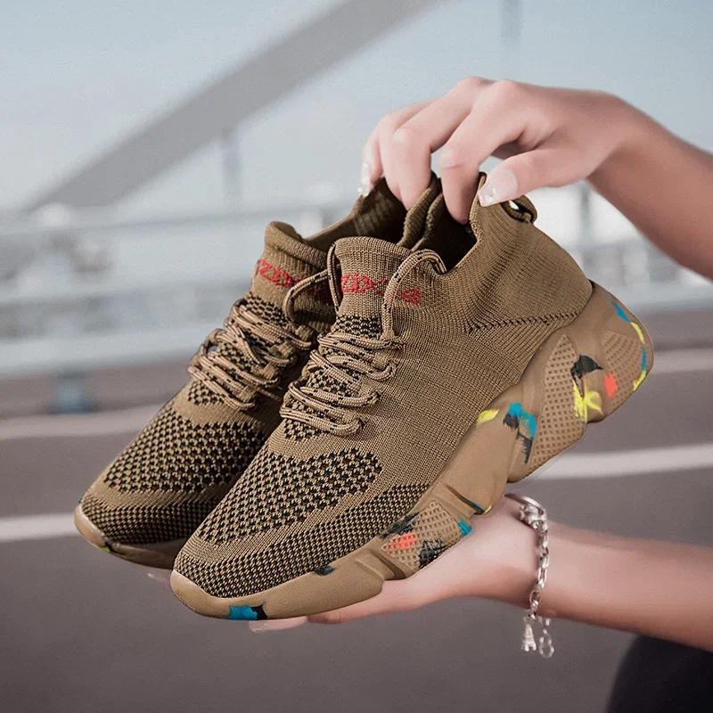

Модные мужские кроссовки, женская обувь, теннисные трендовые носки, прогулочная обувь, лоферы, дышащие, повседневные, для бега, летние, зеленые, большие размеры 35-47 47 хаки
