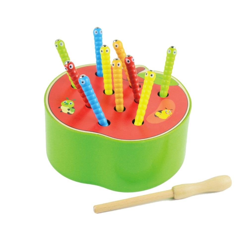 Wooden Catching Worms Game Color Sorting Educational Apple Game For Toddlers