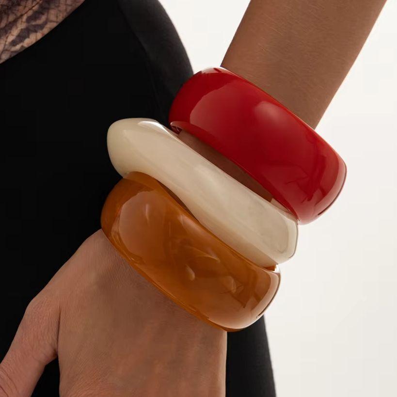 KunJoe Bohomia Acrylic Statement Irregular Geometric Chunky Bangles Women Resin Colorful Exaggerated Charm Bracelet Jewelry Gift