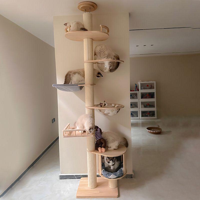 Solid Wood Cat Condo & Bed with Integrated Tree and Space-Saving Design for Large and Small Cats