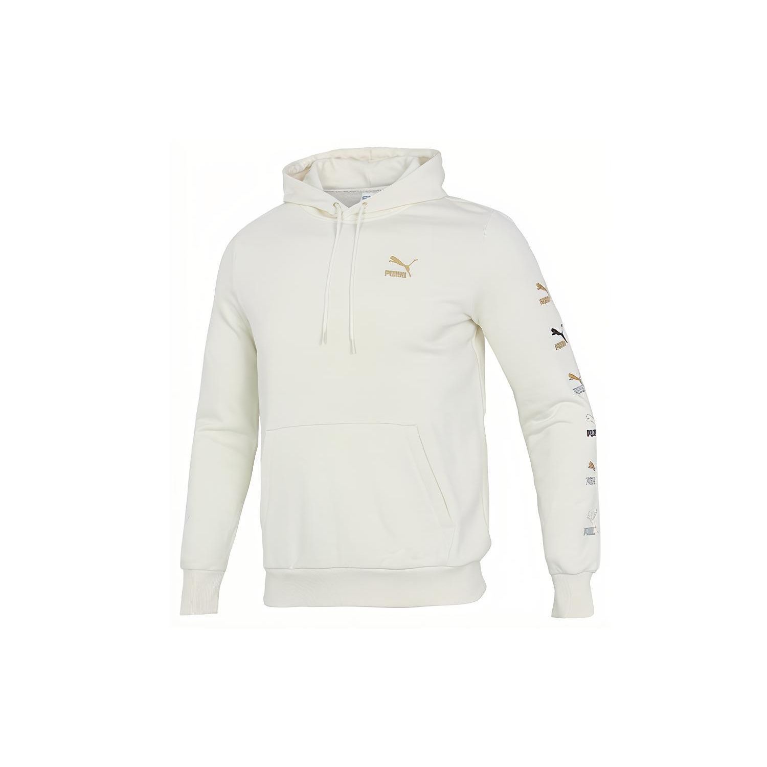 

Puma Спортивная повседневная свободная толстовка с капюшоном для бега, пуловер с золотой этикеткой, толстовка с длинными рукавами, мужские топы цвета слоновой кости, 533145-73 L