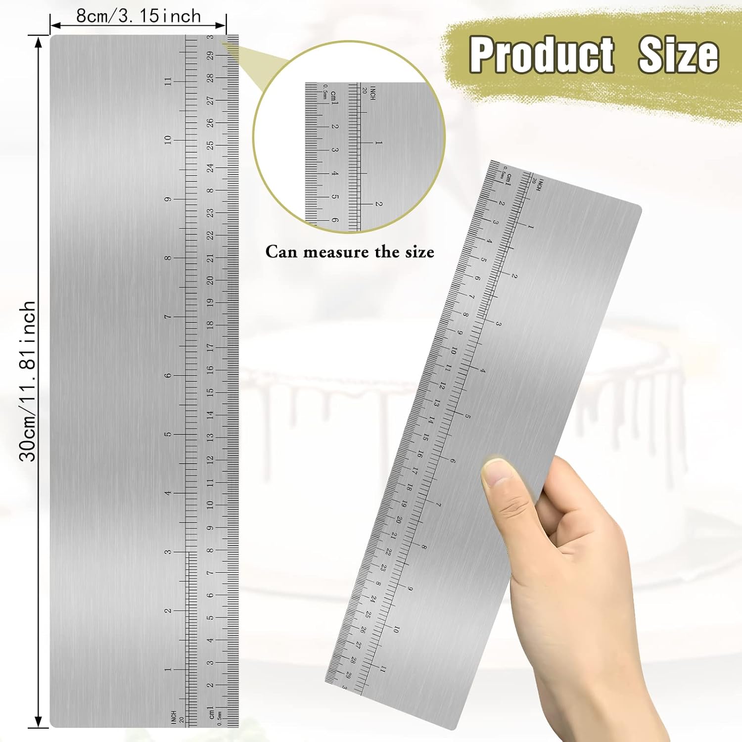 12 Inch Metal Cake Scraper Smoother with Scale Stainless Steel Cake Stripe Edge Smoother Scraper Cake Decorating Comb Cake Pastry Measuring Tool for