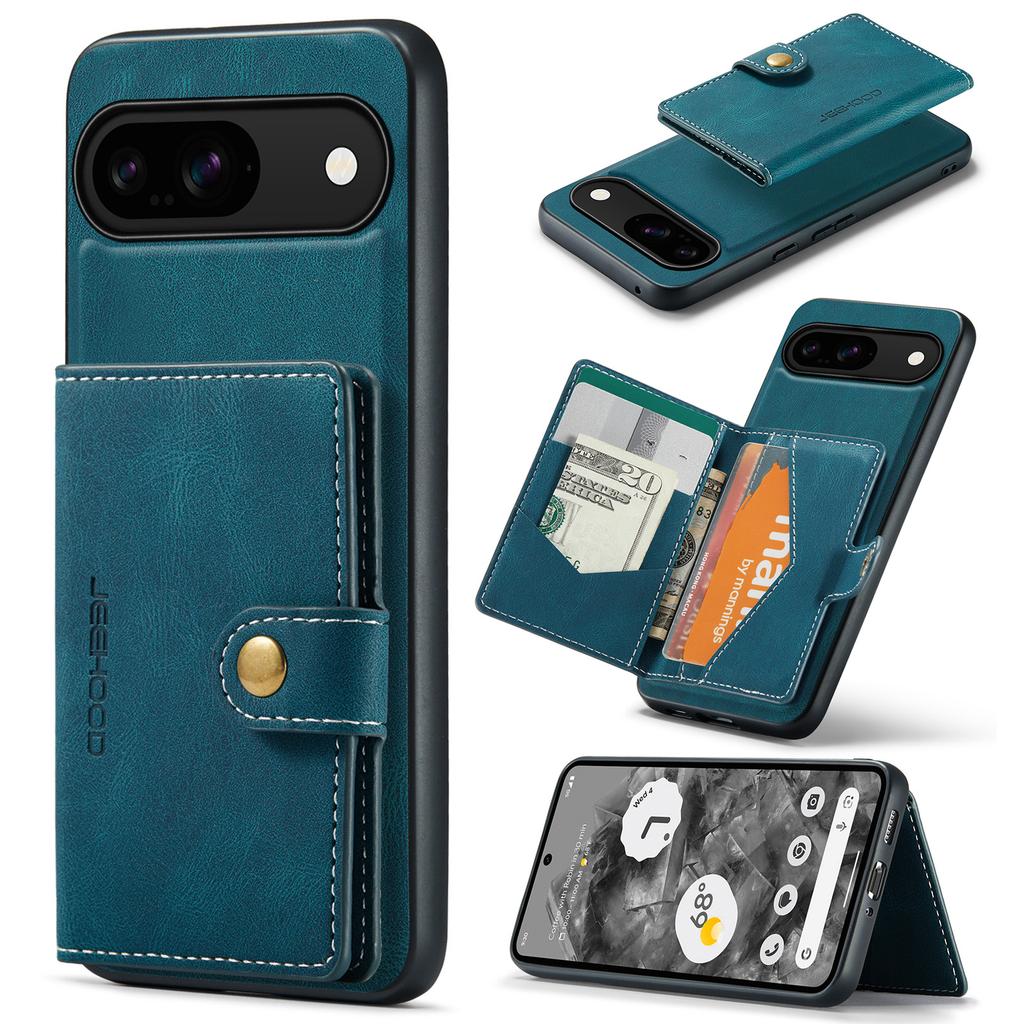 JEEHOOD J01 For Google Pixel 9/Pixel 9 Pro Case Retro Leather + TPU Phone Cover Detachable Magnetic Card Holder