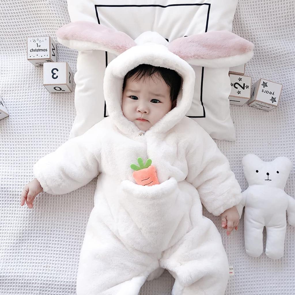 Cold Hooded Fluffy Winter Rabbit Baby Baby Shower Girl 100th Day Present [Famuka] Coveralls, Weather, Rompers, Jumpsuits, Costumes, Costumes, Clothes,