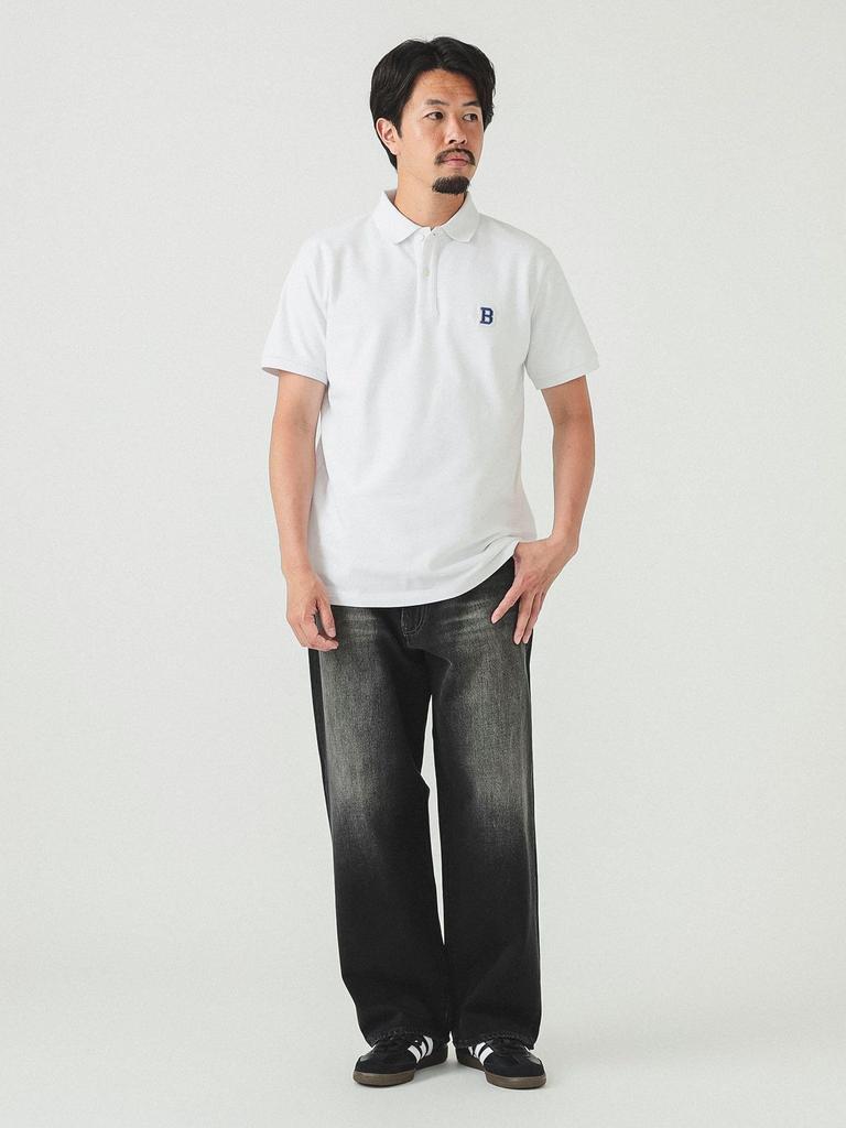 Beams Men's S/S Polo Shirt with Big Patch, White, Size M