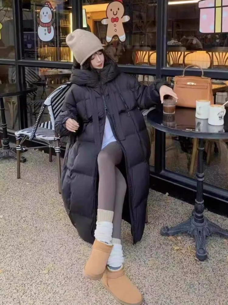 Black Winter Fashion Thick Cotton Coat Women 2024 New Retro Parka Jacket Korean Oversized Chic Loose Hooded Casual Long Overcoat