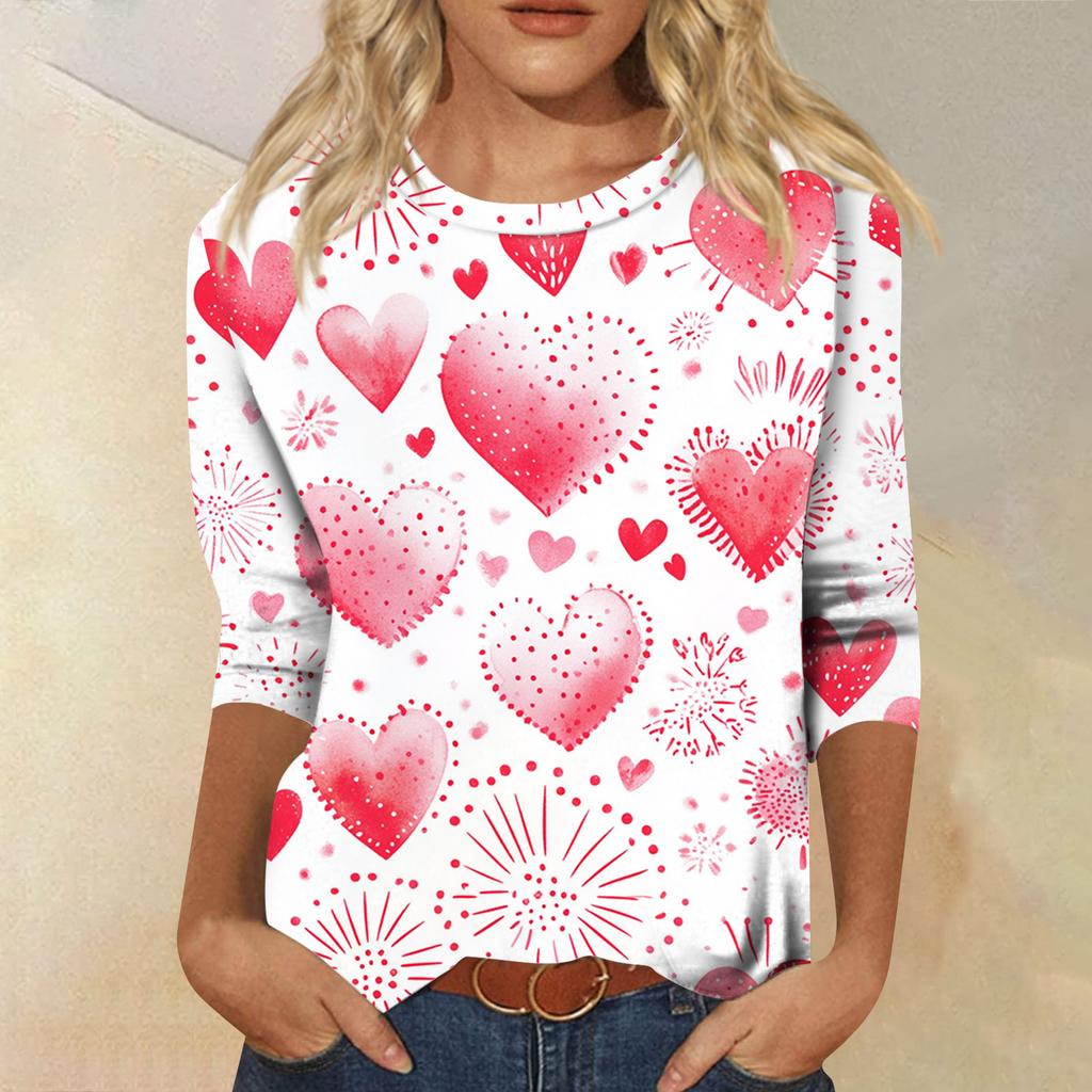 Women's Tops Three-quarter Sleeve Shirt V-neck Loose Casual Shirt Print T-shirt