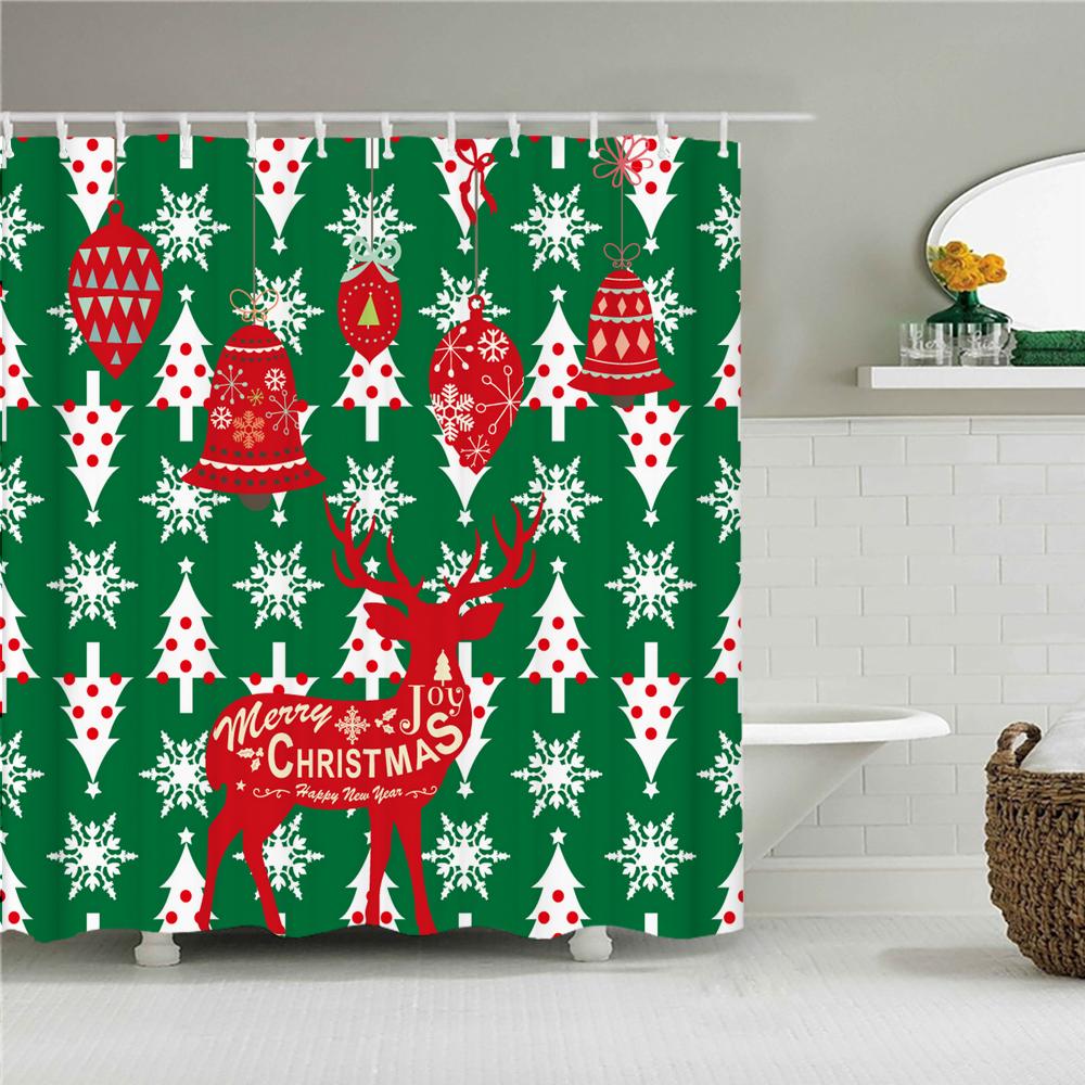 Frohe Weihnachten Duschvorhänge 3D Badvorhänge Schneemann Weihnachtsmann Baum Hirsch Dekorativer Polyesterstoff 180*240Cm Sichtschutz
