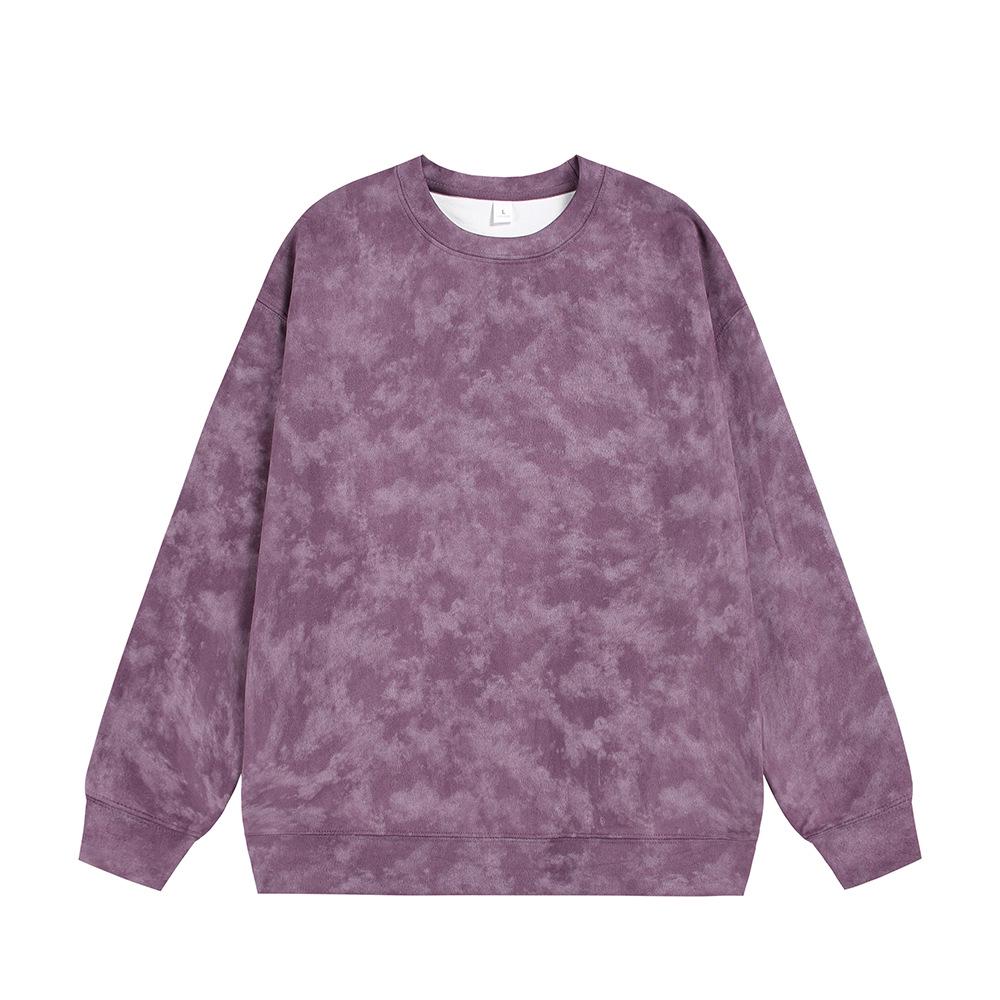 Men's Autumn Casual 360g Heavyweight Tie-dye Suede Fleece Round Neck Hoodie Jacket