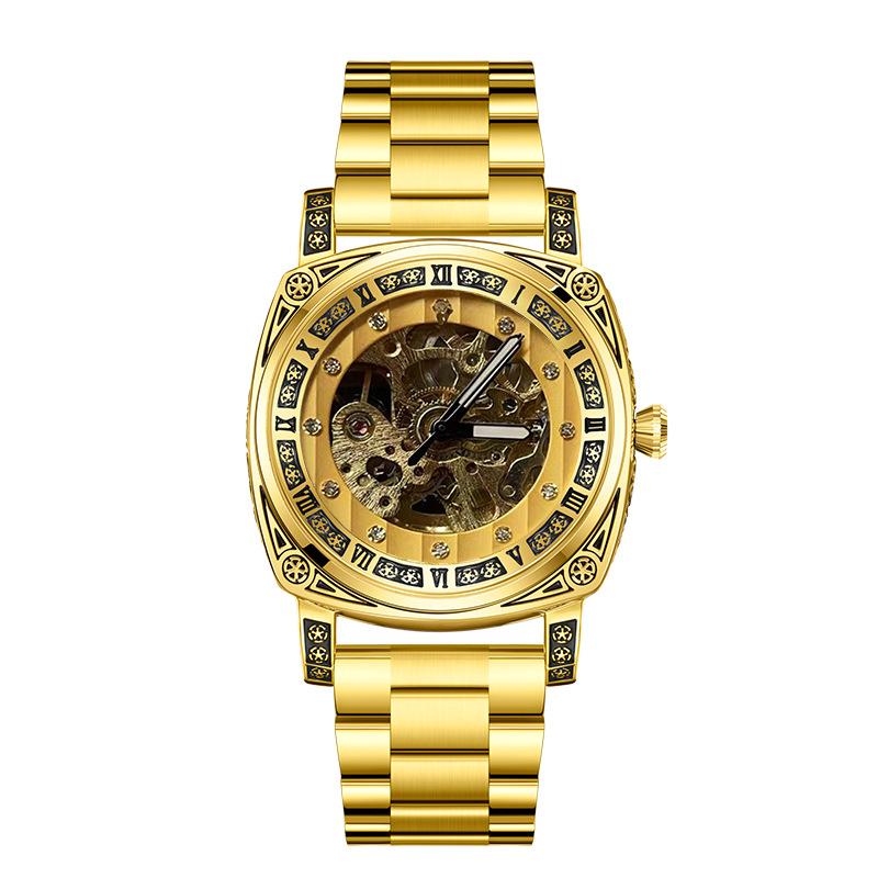 Fully Automatic Mechanical Tide Watch Fashion Engraved Diamond-Encrusted Steel Belt Belt Luminous Waterproof Men'S And Women'S Watch