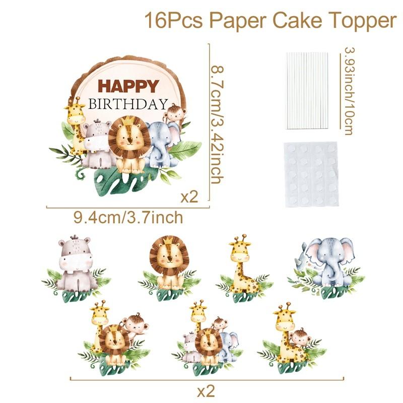 Dinosaur Paper Cake Insert Topper Ice Cream Butterfly Farm Birthday Party Decor Kids Dessert Insert Jungle Animal Cake Topper