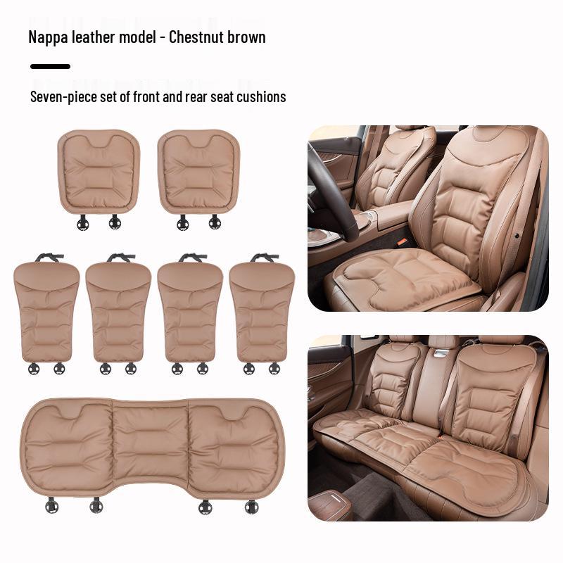 Luxury Nappa Leather Non-Slip Car Seat Cushions for Five-Seater - Thickened Design for Front and Rear Seats
