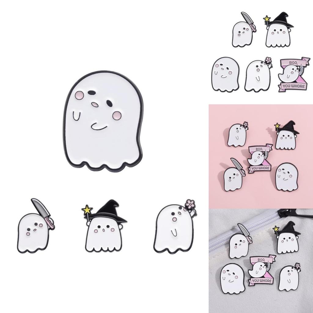 Adorable Cartoon Ghost Shaped Metal Brooch Cute Halloween Series Pin For All