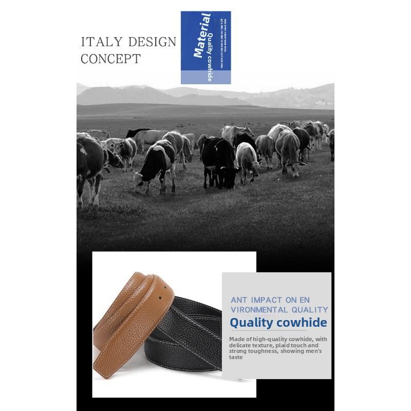 Headless Strap Men's Leather Lychee Pattern Belt, Smooth Buckle Buckle Spot