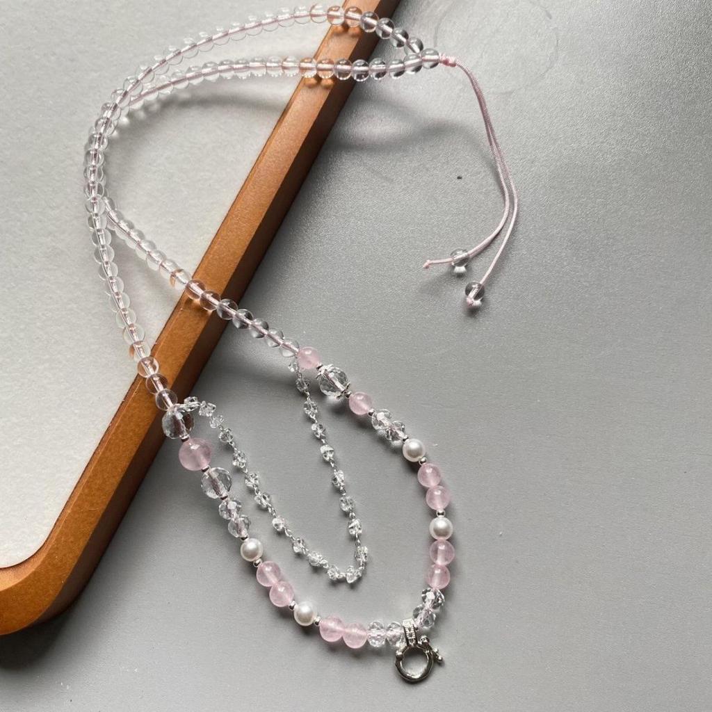 Exquisite Rose Quartz Necklace with Quick Release Buckle - Versatile Thangka Thai Amulet Chain