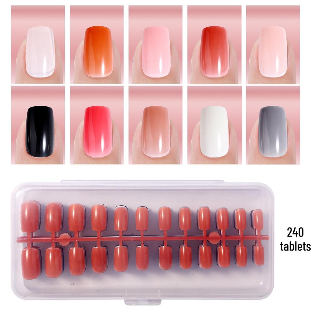 Colored Glitter Nail Art Tips - 240-Piece Set with Various Styles and Multiple Colors, Boxed Fake Fingernail Stickers