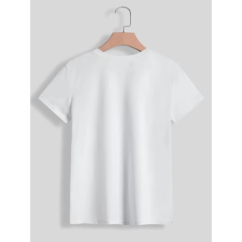 Damen Lustiges Ehemann Alphabet Druck T-Shirt Rundhals Kurzarm Frühling Sommer Herbst Lässiges Oberteil